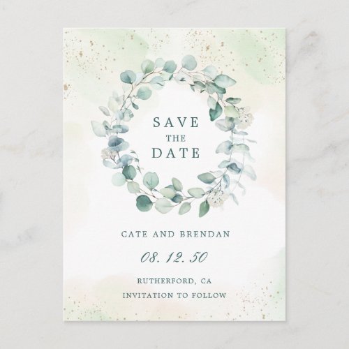 Elegant Eucalyptus Greenery Wedding Save The Date Announcement Postcard