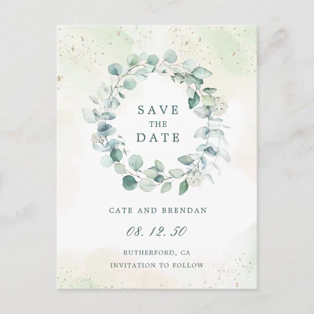 Elegant Eucalyptus Greenery Wedding Save The Date Announcement Postcard Zazzle 