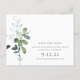 Elegant Eucalyptus Greenery Wedding Save the Date Announcement Postcard