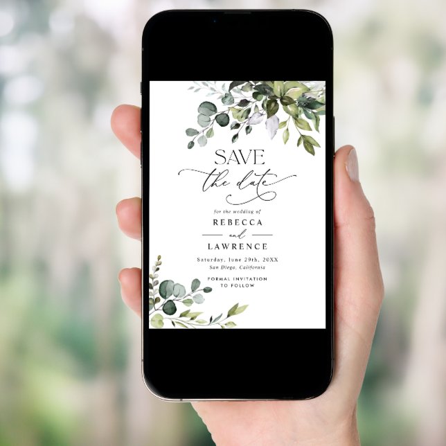 Elegant Eucalyptus Greenery Wedding Save the Date Invitation (Front Digital)