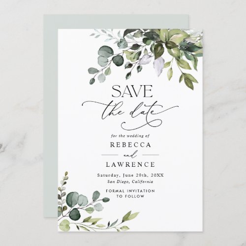 Elegant Eucalyptus Greenery Wedding Save the Date Invitation