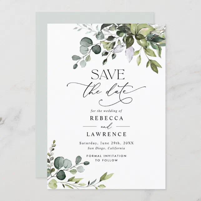 Elegant Eucalyptus Greenery Wedding Save the Date Invitation | Zazzle