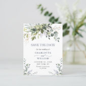 Elegant Eucalyptus Greenery Wedding Save the Date Postcard | Zazzle