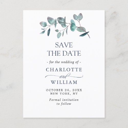 Elegant Eucalyptus Greenery Wedding Save the Date Postcard