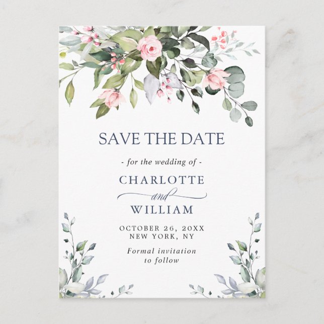 Elegant Eucalyptus Greenery Wedding Save the Date Postcard (Front)