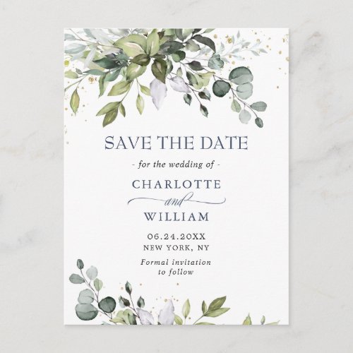 Elegant Eucalyptus Greenery Wedding Save the Date Postcard