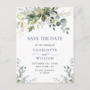 Elegant Eucalyptus Greenery Wedding Save the Date Postcard