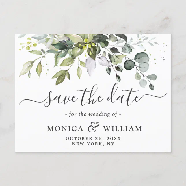 Elegant Eucalyptus Greenery Wedding Save The Date Postcard Zazzle 