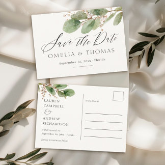 Elegant Eucalyptus Greenery Wedding Save the Date Postcard