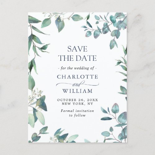 Elegant Eucalyptus Greenery Wedding Save the Date Postcard