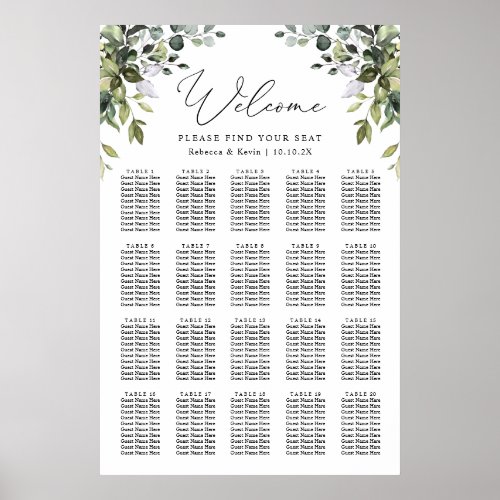 Elegant Eucalyptus Greenery Wedding Seating Chart