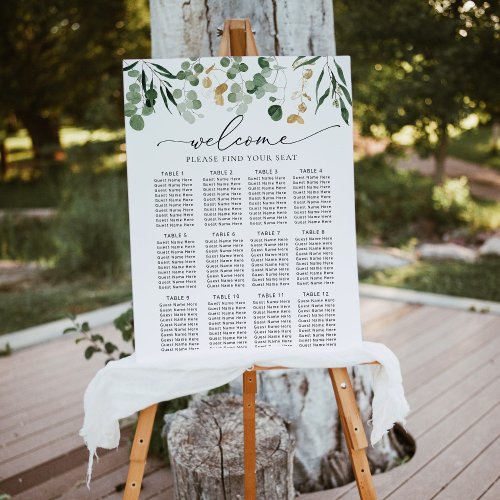 Elegant eucalyptus greenery wedding seating chart