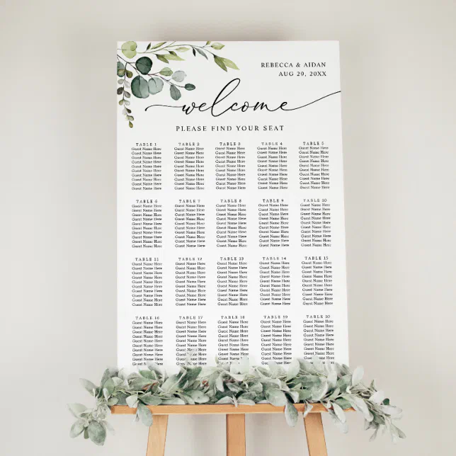 Elegant Eucalyptus Greenery Wedding Seating Chart | Zazzle