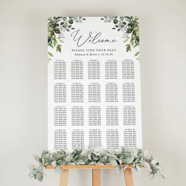 Elegant Eucalyptus Greenery Wedding Seating Chart | Zazzle