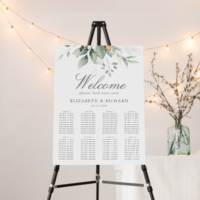 Elegant Eucalyptus Greenery Wedding Seating Chart  Foam Board (In Situ (Stand))