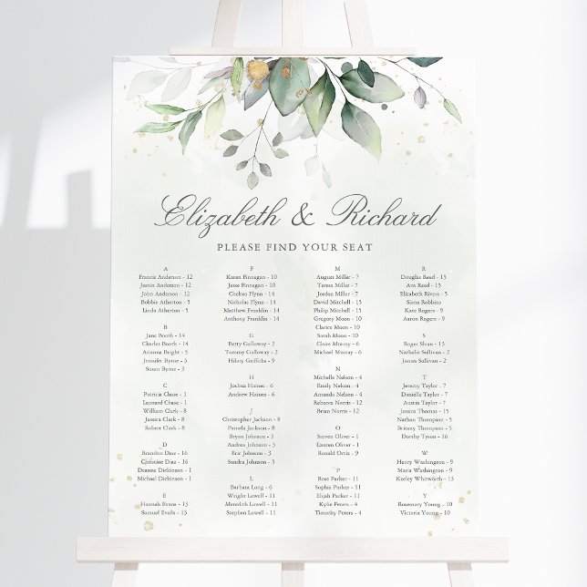 Elegant Eucalyptus Greenery Wedding Seating Chart Foam Board (Creator Uploaded)