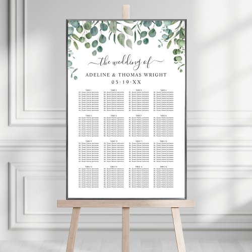Elegant Eucalyptus Greenery Wedding Seating Poster