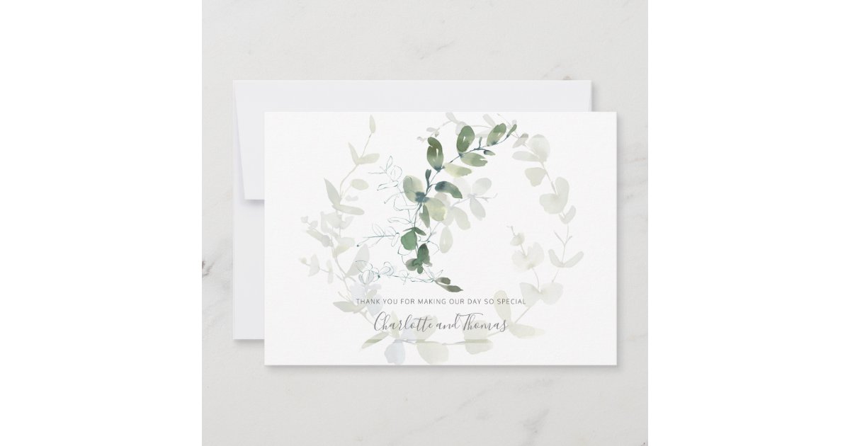 Elegant Eucalyptus Greenery Wedding Thank You | Zazzle