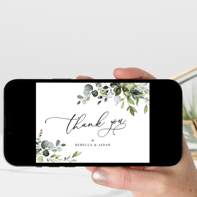 Elegant Eucalyptus Greenery Wedding Thank You Card (Front Digital)