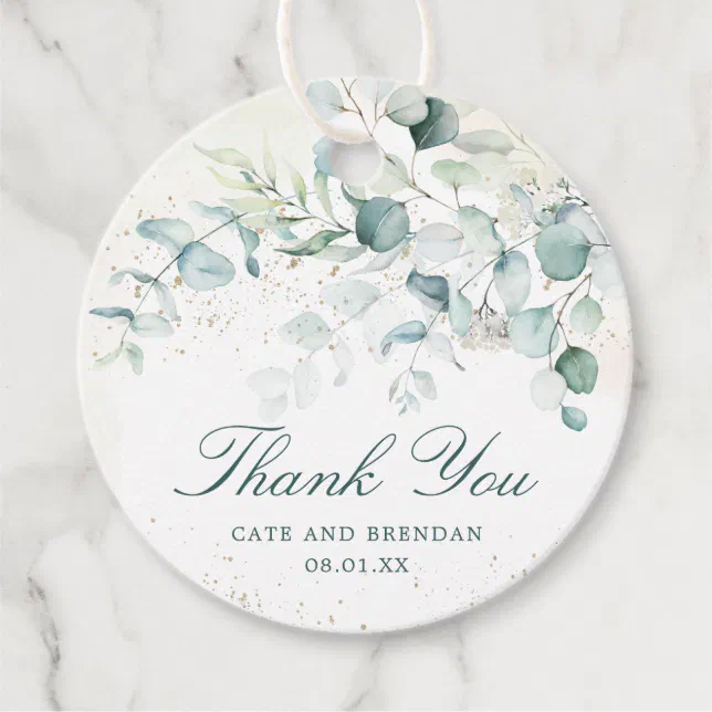 Elegant Eucalyptus Greenery Wedding Thank You Favor Tags | Zazzle