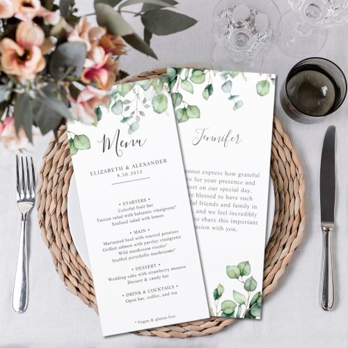 Elegant eucalyptus greenery wedding thank you menu