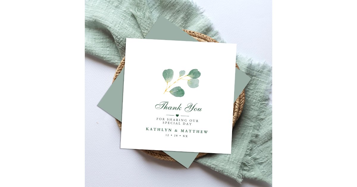 Elegant Eucalyptus Greenery Wedding Thank You Note Card | Zazzle