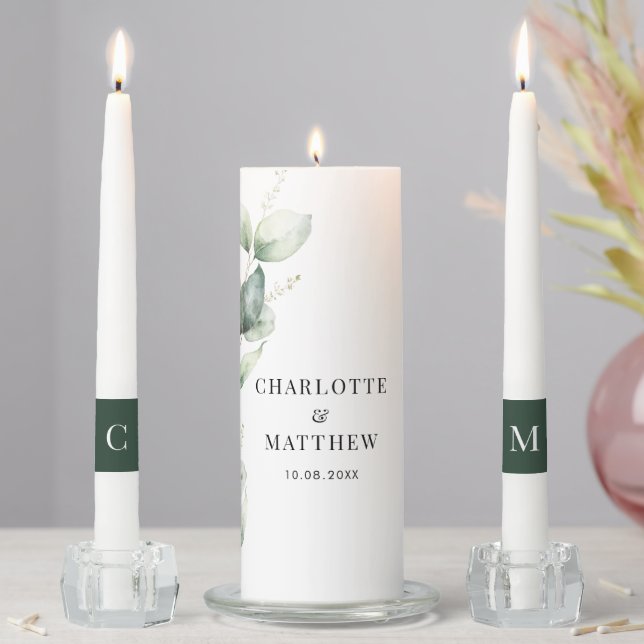 Elegant Eucalyptus Greenery Wedding Unity Candle Set (In Situ)