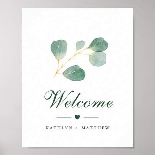 Elegant Eucalyptus Greenery Wedding Welcome Poster