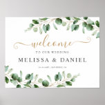 Elegant Eucalyptus Greenery Wedding Welcome Sign<br><div class="desc">Designed to coordinate with our Moody Greenery wedding collection,  this customizable welcome sign template features watercolor eucalyptus branches & has been paired with a whimsical calligraphy and a classy serif font in gold and gray. To make advanced changes,  please select "Click to customize further" option under Personalize this template.</div>