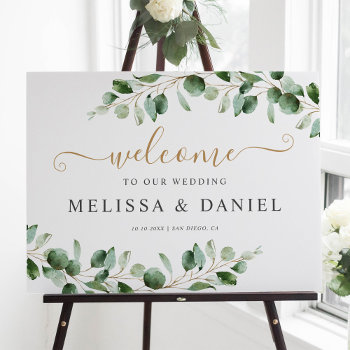 Elegant Eucalyptus Greenery Wedding Welcome Sign by PeachBloome at Zazzle