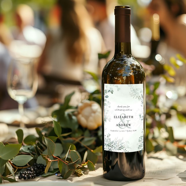 Elegant Eucalyptus Greenery Wedding Wine Label (Creator Uploaded)