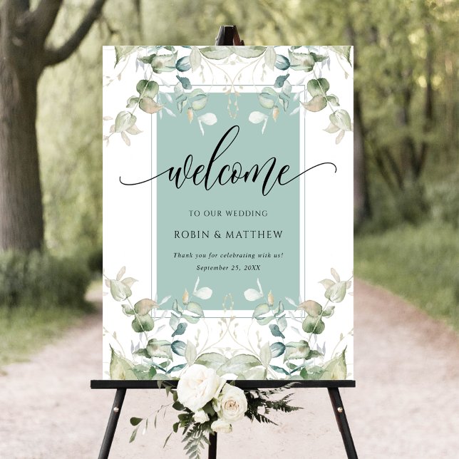 Elegant Eucalyptus Greenery Welcome, Green, Sign (Creator Uploaded)