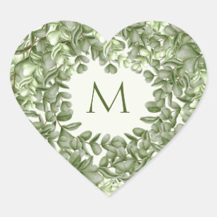 Elegant Eucalyptus Greenery Wreath Green Ivory Heart Sticker