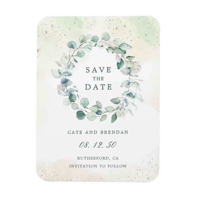 Elegant Eucalyptus Greenery Wreath Save The Date Magnet (Vertical)