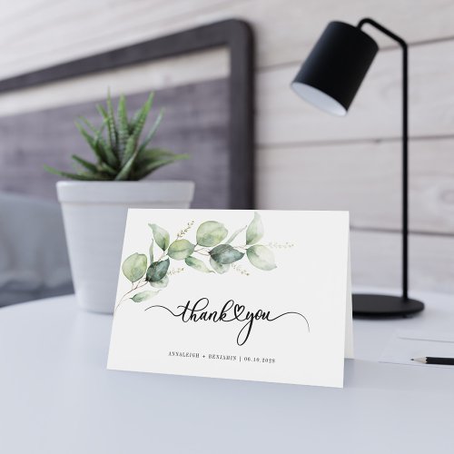 Elegant Eucalyptus Hand_Lettered Greenery Wedding Thank You Card