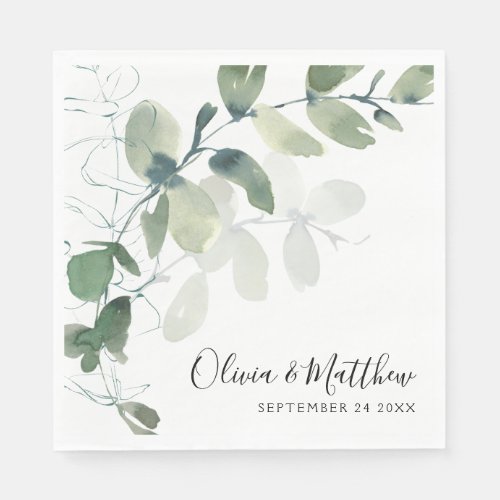 Elegant Eucalyptus Hand Lettering Wedding Napkins