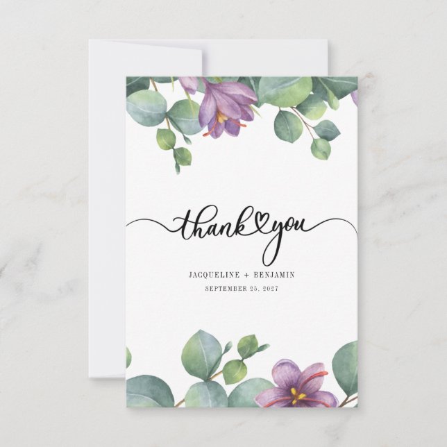 Elegant Eucalyptus Handwritten Wedding Thank You Card (Front)
