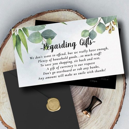 Elegant Eucalyptus Honeymoon Wishing Well Enclosure Card