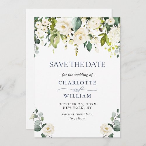Elegant Eucalyptus Ivory White Roses Wedding Save The Date