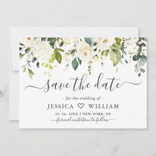 Elegant Eucalyptus Ivory White Roses Wedding Save The Date