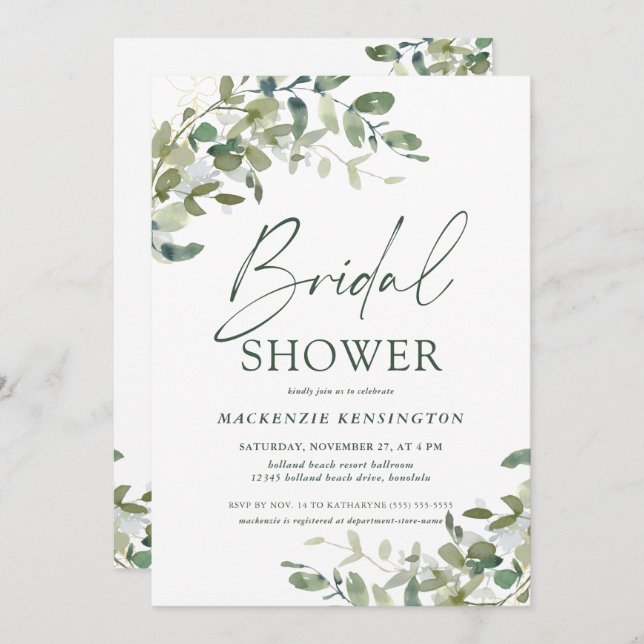 Elegant Eucalyptus Ivy Bridal Shower  Invitation (Front/Back)