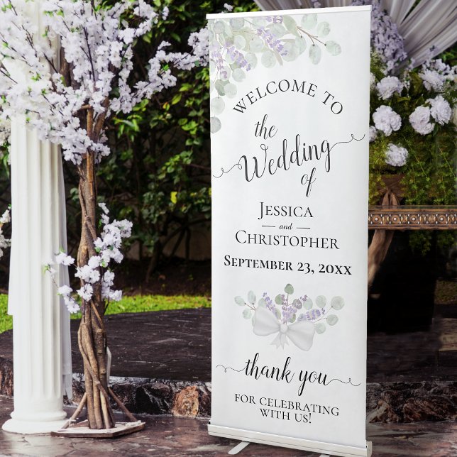 Elegant Eucalyptus & Lavender Boho Wedding Welcome Retractable Banner (Creator Uploaded)