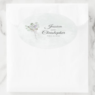 Elegant Eucalyptus & Lavender Bouquet Wedding Oval Sticker