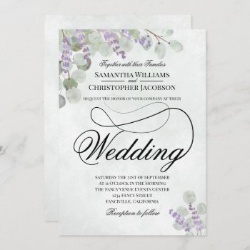 Elegant Eucalyptus & Lavender Sage Green Wedding Invitation