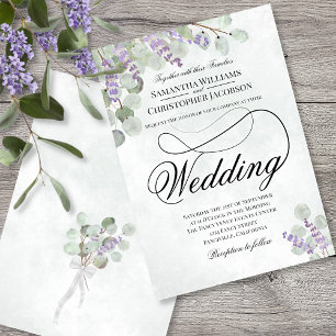 Elegant Eucalyptus & Lavender Sage Green Wedding Invitation