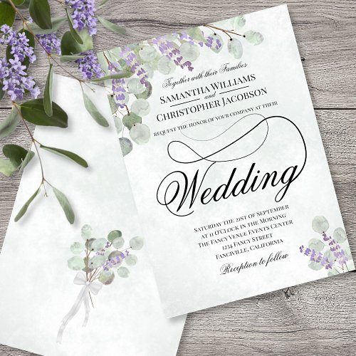 Elegant Eucalyptus  Lavender Sage Green Wedding Invitation