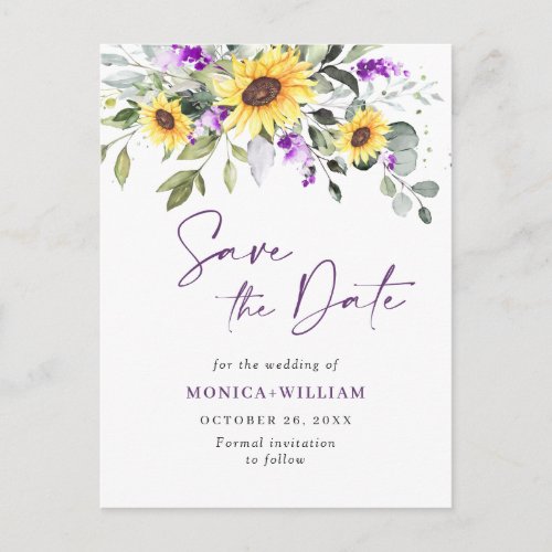 Elegant Eucalyptus Lavender Wedding Save the Date Postcard