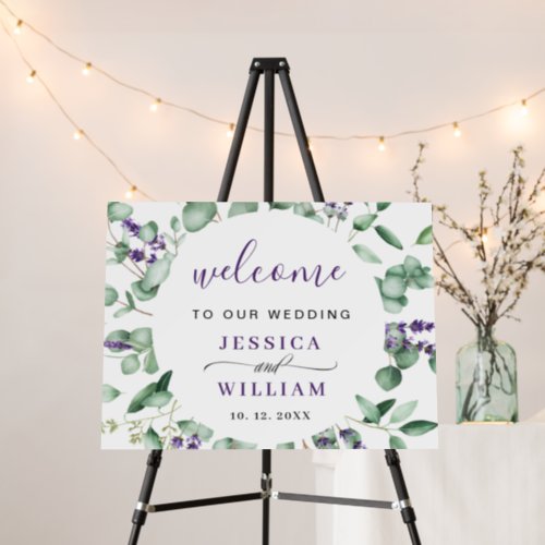 Elegant Eucalyptus Lavender Wedding Welcome Foam Board