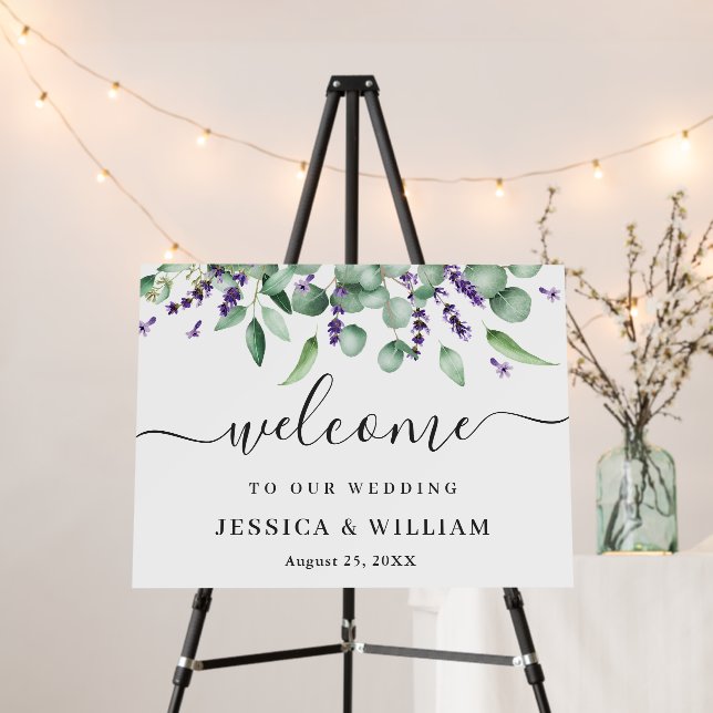 Elegant Eucalyptus Lavender Wedding Welcome Foam Board (In Situ (Stand))