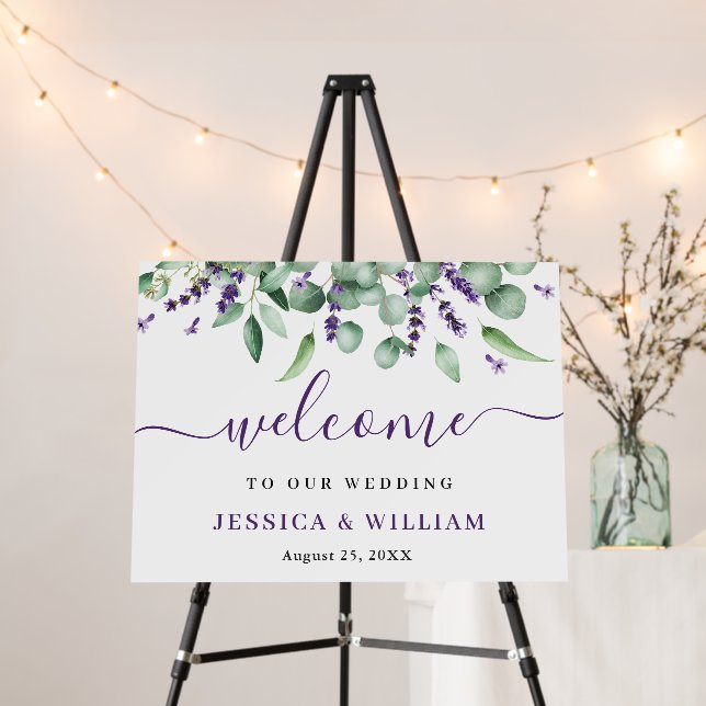 Elegant Eucalyptus Lavender Wedding Welcome Foam Board (In Situ (Stand))